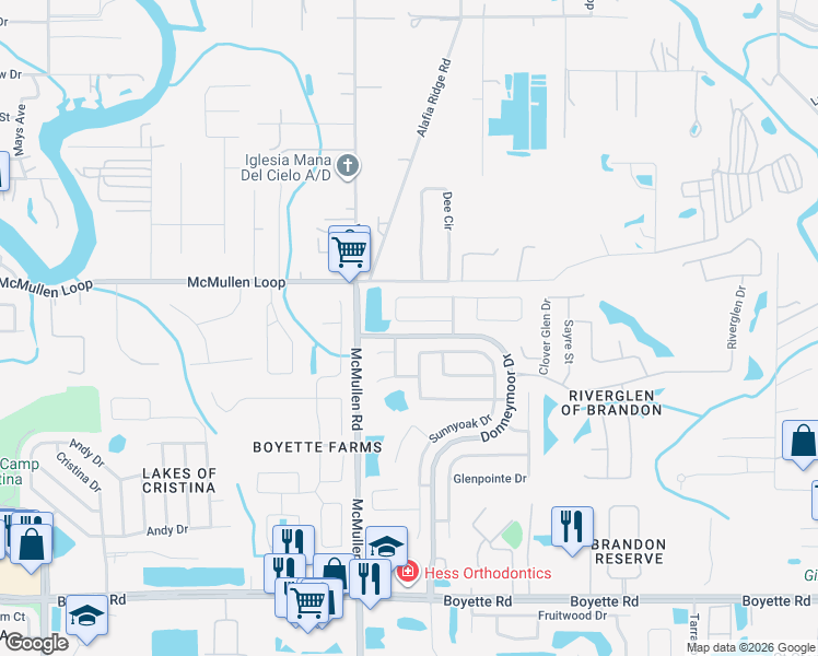 map of restaurants, bars, coffee shops, grocery stores, and more near 11914 Timberhill Drive in Riverview