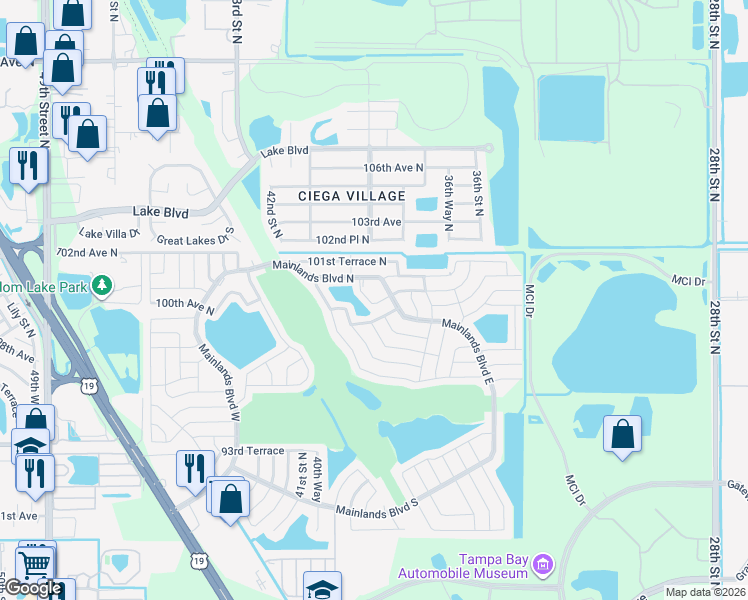 map of restaurants, bars, coffee shops, grocery stores, and more near 3847 99th Terrace in Pinellas Park