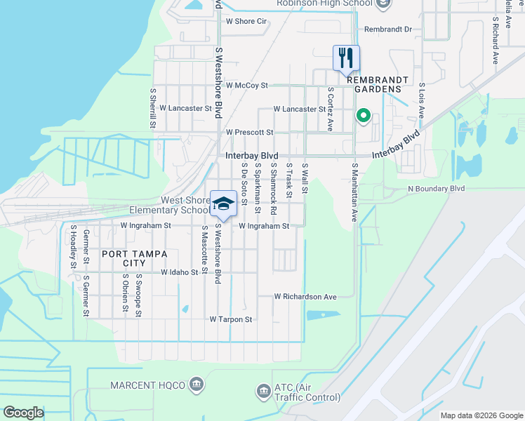map of restaurants, bars, coffee shops, grocery stores, and more near 7109 South Shamrock Road in Tampa