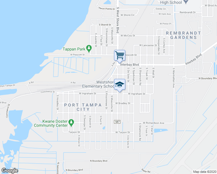 map of restaurants, bars, coffee shops, grocery stores, and more near 4909 West Ingraham Street in Tampa