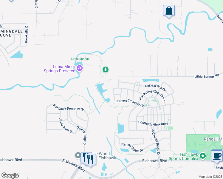 map of restaurants, bars, coffee shops, grocery stores, and more near 15439 Starling Crossing Drive in Lithia