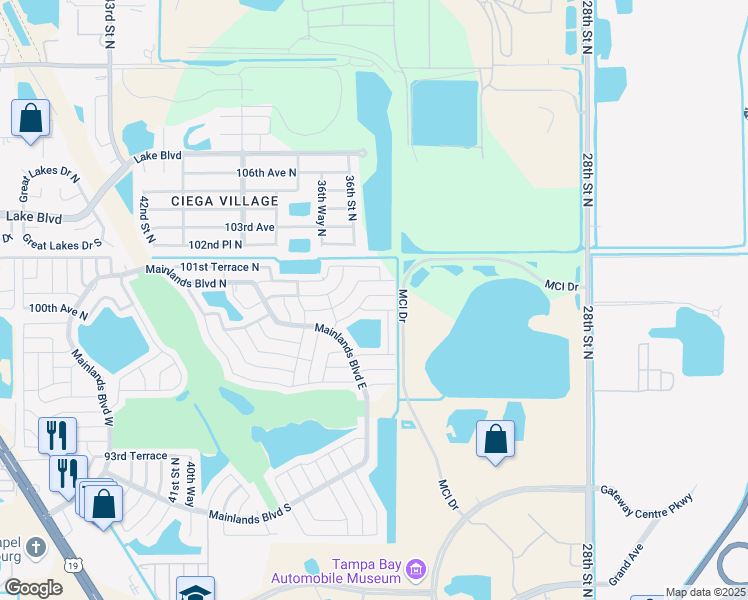 map of restaurants, bars, coffee shops, grocery stores, and more near 3554 100th Avenue North in Pinellas Park