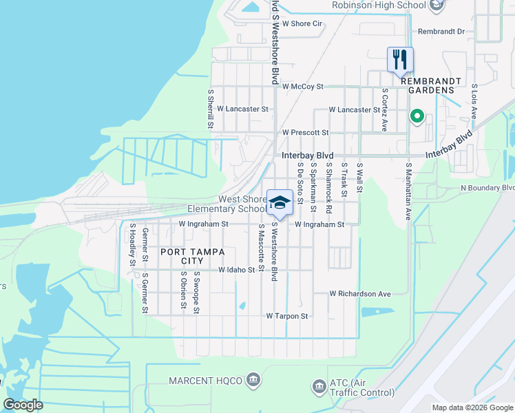 map of restaurants, bars, coffee shops, grocery stores, and more near 7103 South Mascotte Street in Tampa