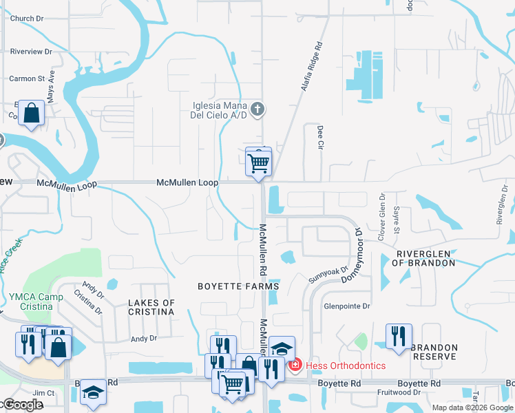 map of restaurants, bars, coffee shops, grocery stores, and more near 9312 Laurel Ledge Drive in Riverview