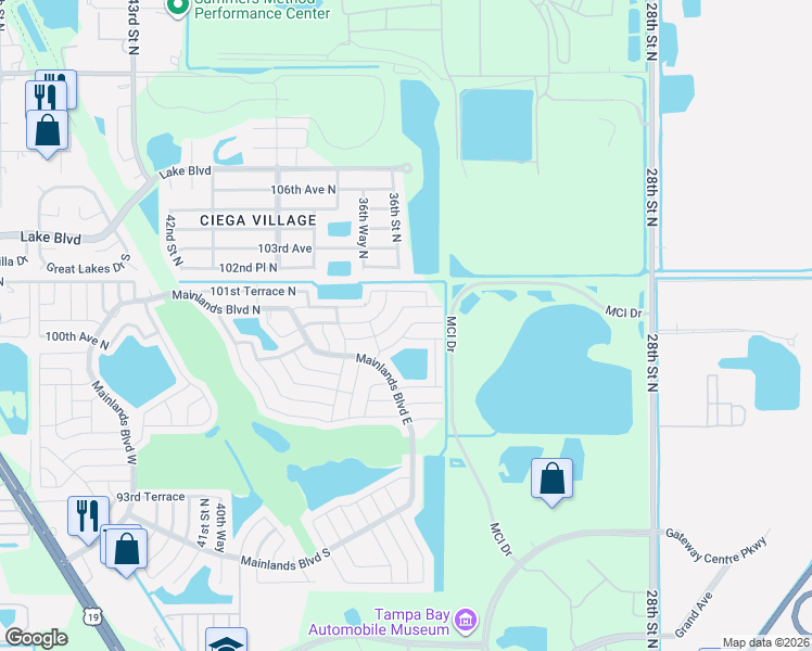 map of restaurants, bars, coffee shops, grocery stores, and more near 3554 100th Avenue North in Pinellas Park