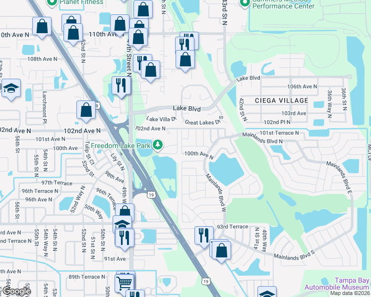 map of restaurants, bars, coffee shops, grocery stores, and more near 4526 101st Avenue North in Pinellas Park