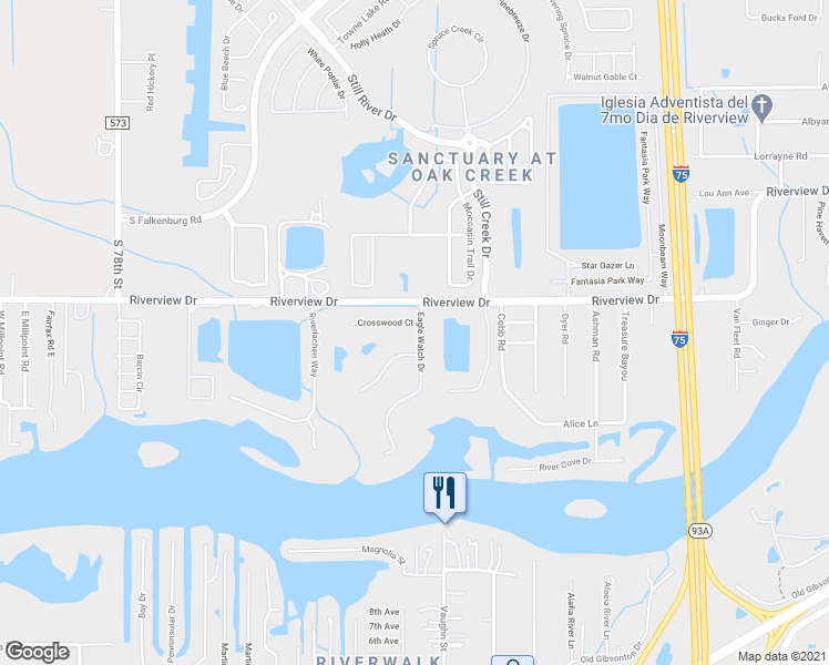 map of restaurants, bars, coffee shops, grocery stores, and more near 8807 Eagle Watch Drive in Riverview