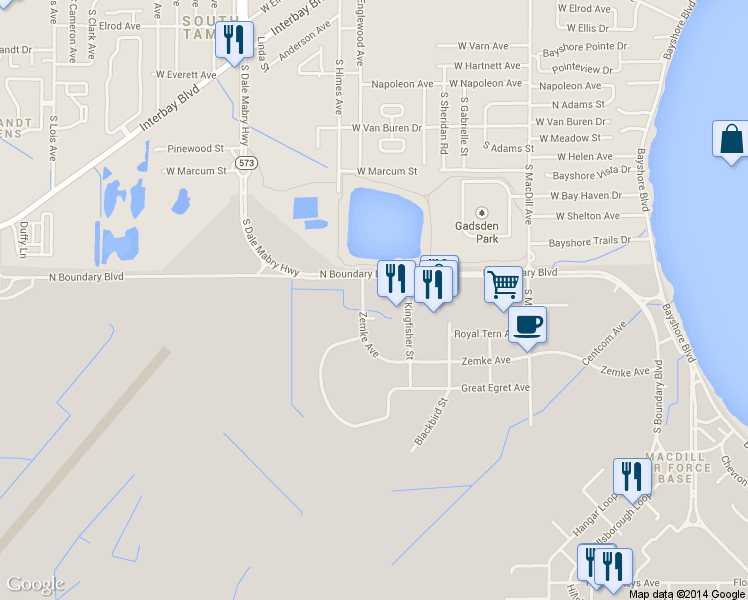 map of restaurants, bars, coffee shops, grocery stores, and more near 7105 Kingfisher Street in Tampa