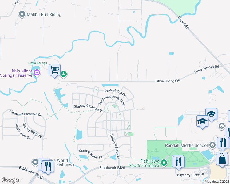 map of restaurants, bars, coffee shops, grocery stores, and more near 15908 Persimmon Grove Drive in Lithia