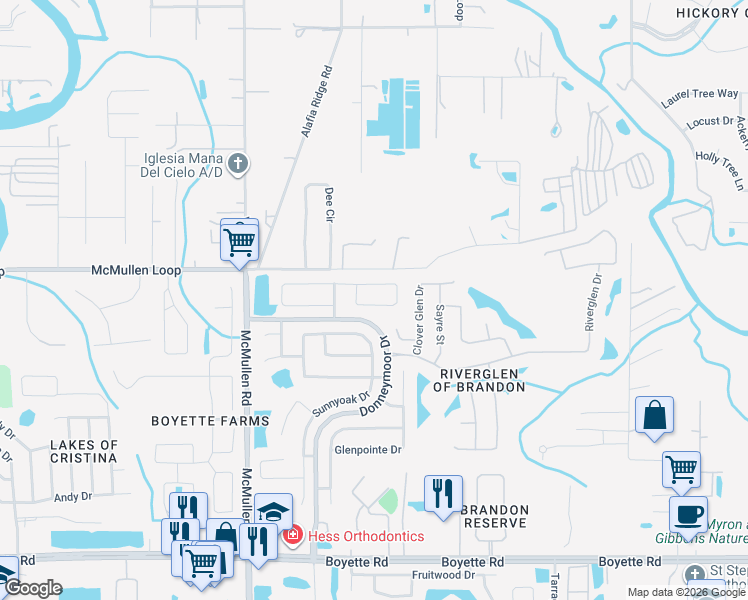 map of restaurants, bars, coffee shops, grocery stores, and more near 12037 Timberhill Drive in Riverview