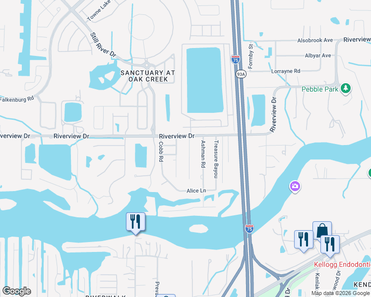 map of restaurants, bars, coffee shops, grocery stores, and more near 8802 Dyer Road in Riverview