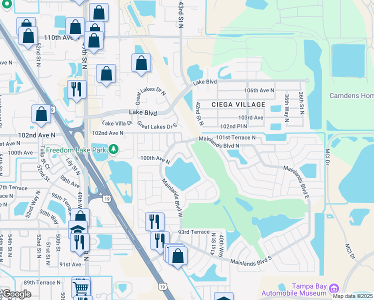 map of restaurants, bars, coffee shops, grocery stores, and more near 10104 41st Street North in Pinellas Park