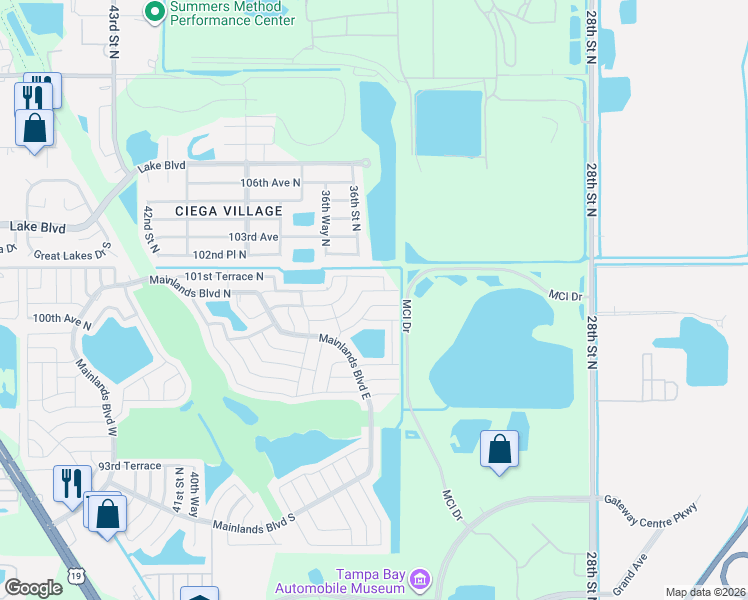 map of restaurants, bars, coffee shops, grocery stores, and more near 3499 100th Terrace North in Pinellas Park