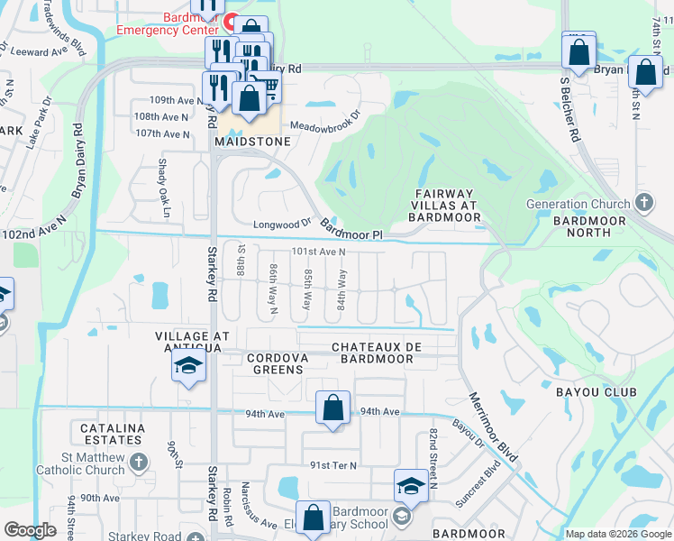 map of restaurants, bars, coffee shops, grocery stores, and more near 10086 84th Way in Seminole