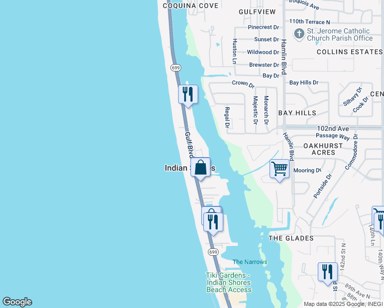 map of restaurants, bars, coffee shops, grocery stores, and more near 19915 Florida 699 in Indian Shores