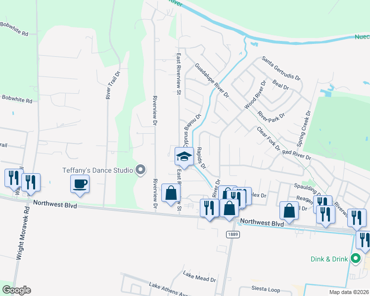 map of restaurants, bars, coffee shops, grocery stores, and more near 4306 Big Cyprus Byu in Corpus Christi