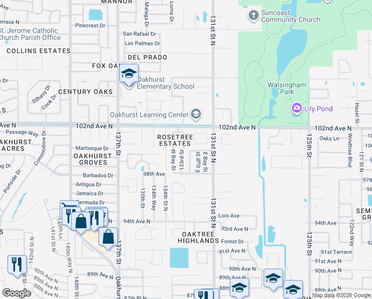 map of restaurants, bars, coffee shops, grocery stores, and more near 10003 133rd St in Seminole