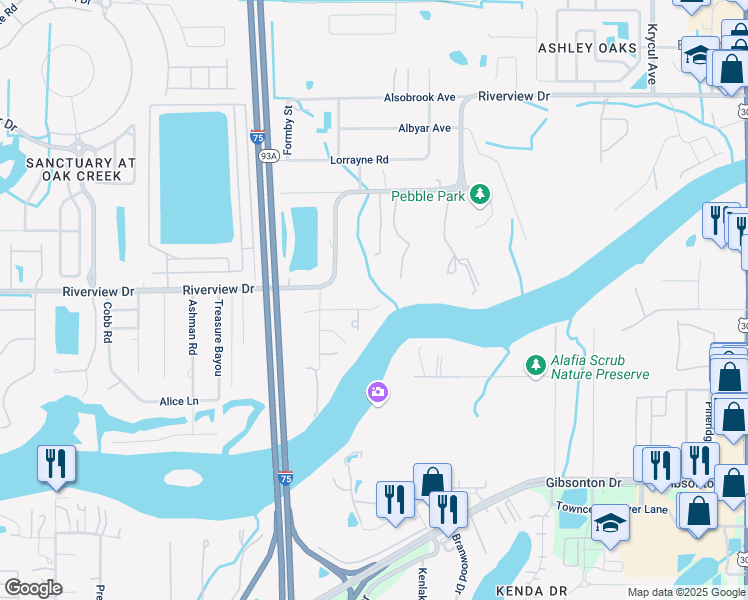 map of restaurants, bars, coffee shops, grocery stores, and more near 9824 Ginger Drive in Riverview