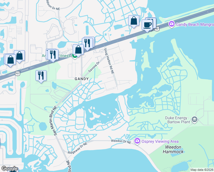 map of restaurants, bars, coffee shops, grocery stores, and more near 10213 Dolce Vista Drive Northeast in Saint Petersburg