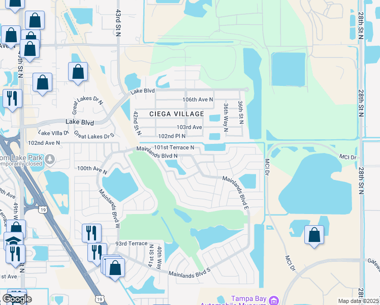 map of restaurants, bars, coffee shops, grocery stores, and more near 3833 Mainlands Blvd N in Pinellas Park