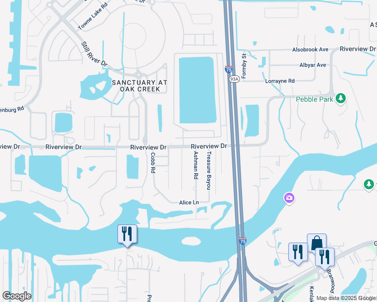 map of restaurants, bars, coffee shops, grocery stores, and more near 8802 Dyer Road in Riverview