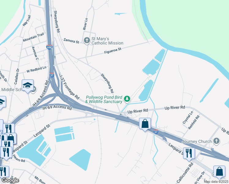 map of restaurants, bars, coffee shops, grocery stores, and more near 4514 Sharpsburg Road in Corpus Christi