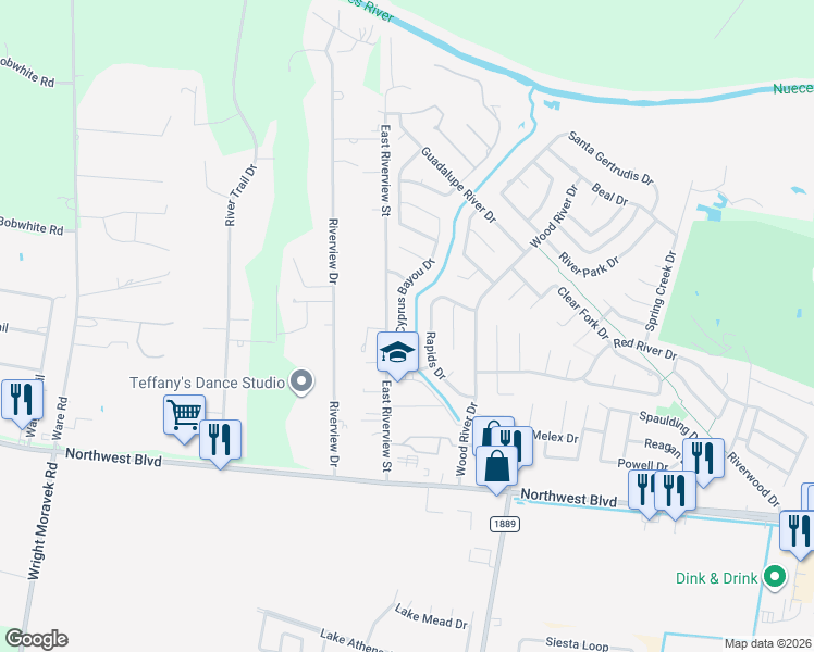 map of restaurants, bars, coffee shops, grocery stores, and more near 4306 Big Cyprus Byu in Corpus Christi