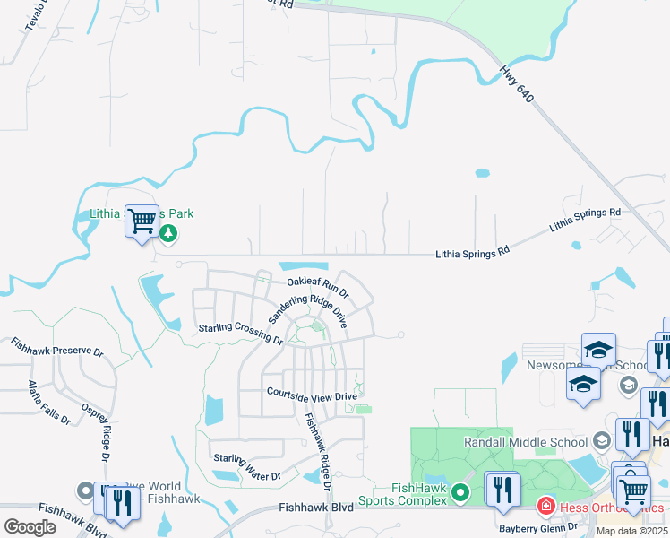 map of restaurants, bars, coffee shops, grocery stores, and more near 15908 Persimmon Grove Drive in Lithia