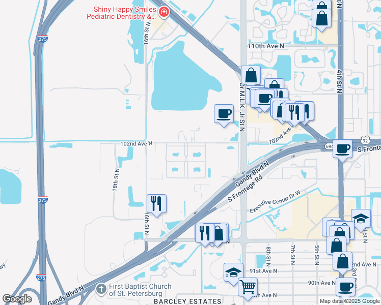 map of restaurants, bars, coffee shops, grocery stores, and more near 10171 12th Way North in St. Petersburg