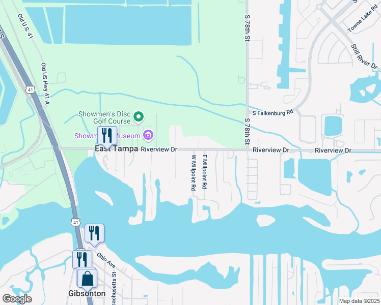 map of restaurants, bars, coffee shops, grocery stores, and more near 7311 Riverview Dr in Riverview