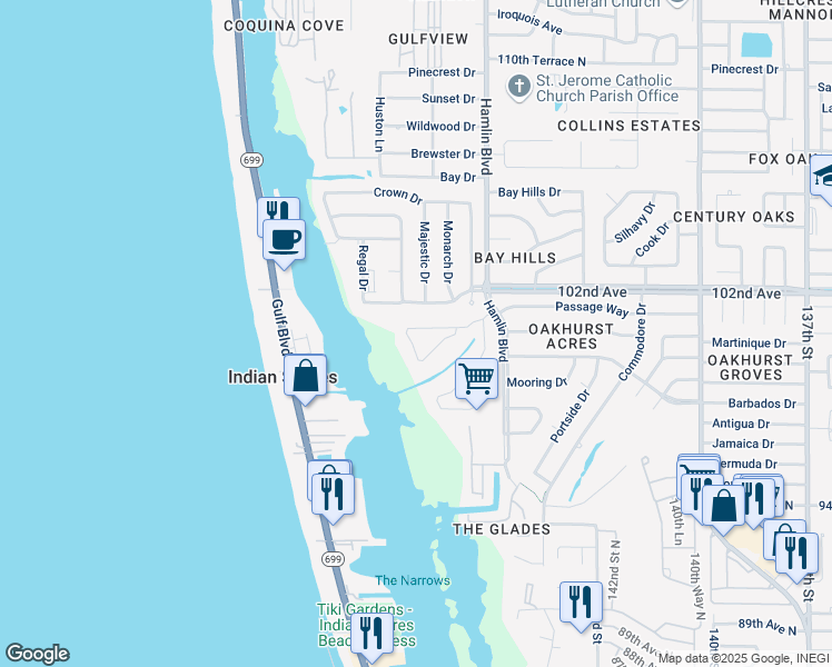 map of restaurants, bars, coffee shops, grocery stores, and more near 14718 Seminole Trail in Seminole