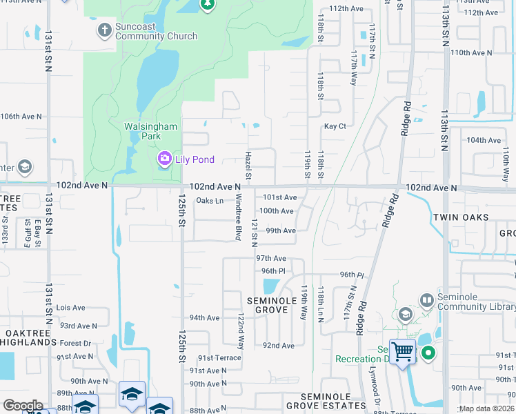map of restaurants, bars, coffee shops, grocery stores, and more near 12161 100th Avenue in Seminole