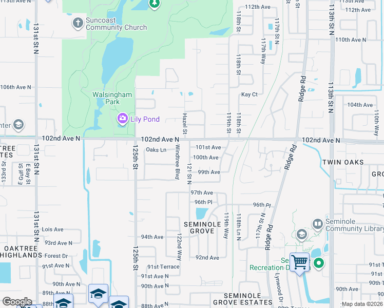 map of restaurants, bars, coffee shops, grocery stores, and more near 12161 100th Avenue in Seminole