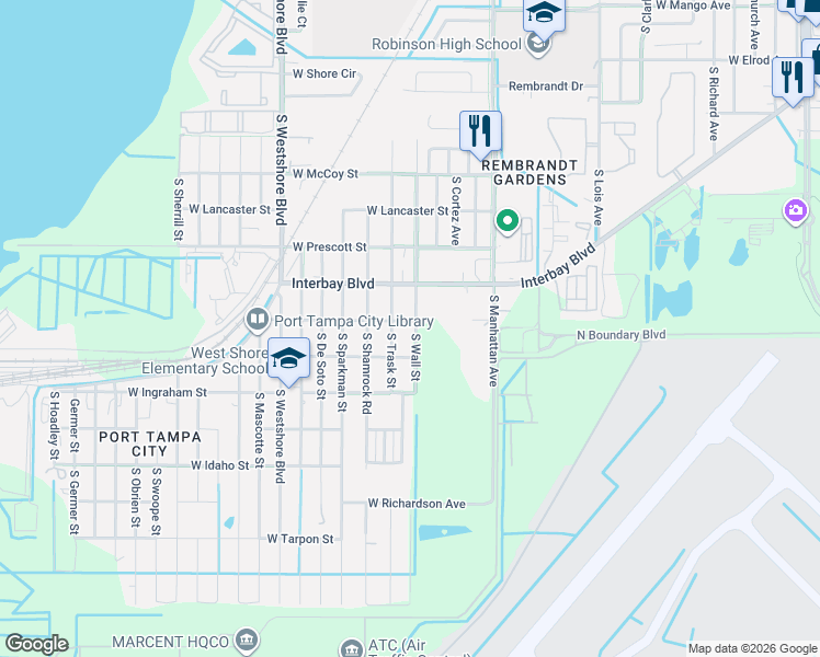 map of restaurants, bars, coffee shops, grocery stores, and more near 7010 South Trask Street in Tampa