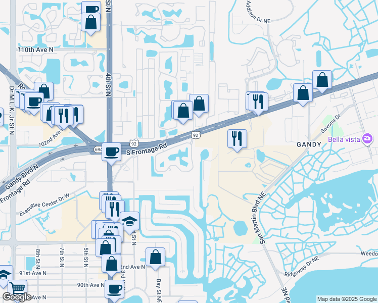map of restaurants, bars, coffee shops, grocery stores, and more near 10200 Gandy Boulevard North in St. Petersburg