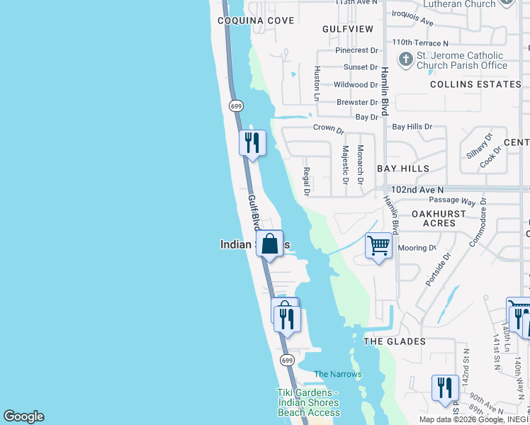 map of restaurants, bars, coffee shops, grocery stores, and more near 19925 Gulf Boulevard in Indian Shores