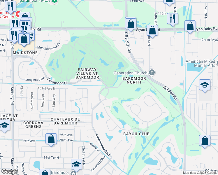 map of restaurants, bars, coffee shops, grocery stores, and more near 7501-7599 Cumberland Road in Seminole