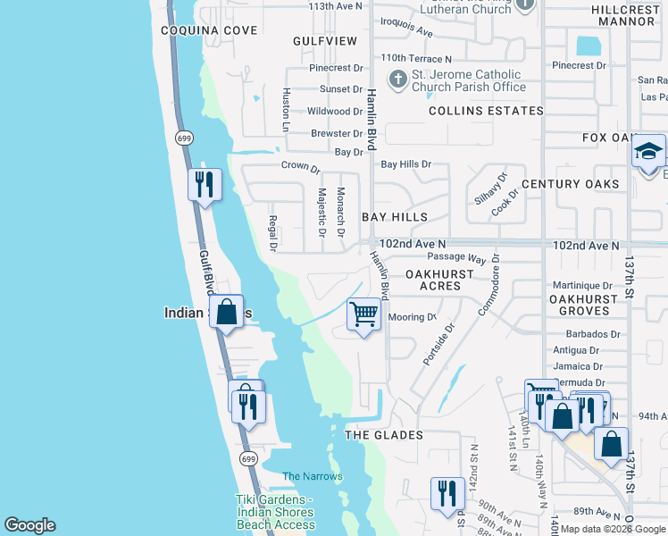 map of restaurants, bars, coffee shops, grocery stores, and more near 14873 Seminole Trail in Seminole