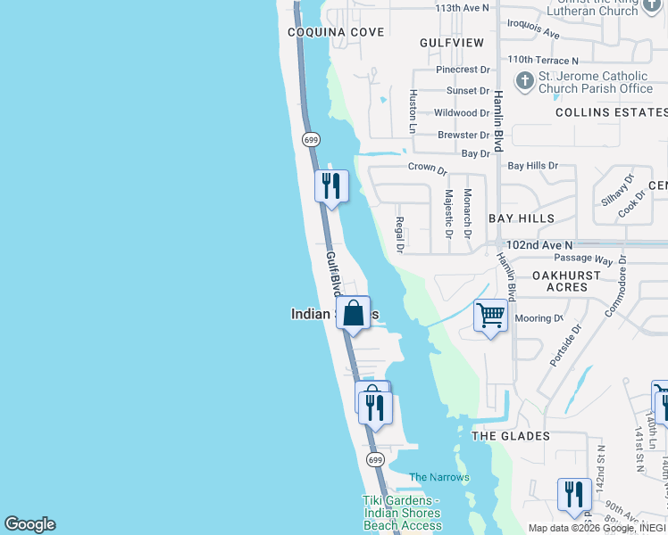 map of restaurants, bars, coffee shops, grocery stores, and more near 19941 Gulf Boulevard in Indian Shores