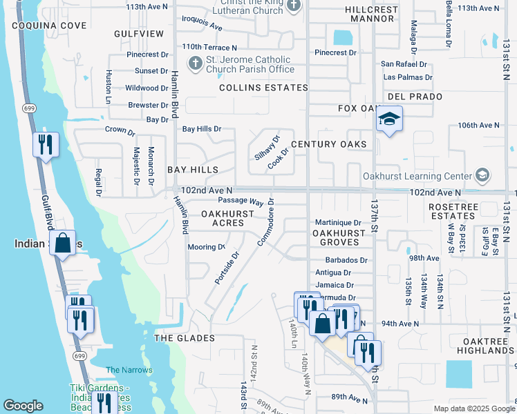 map of restaurants, bars, coffee shops, grocery stores, and more near 14291 Passage Way in Seminole