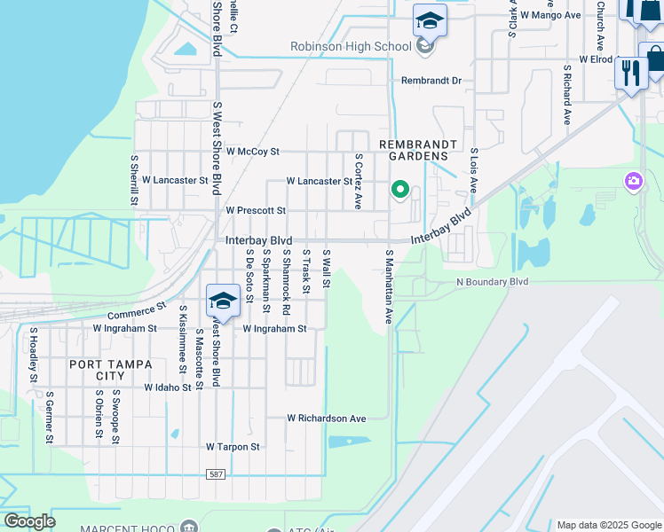 map of restaurants, bars, coffee shops, grocery stores, and more near 6914 South Wall Street in Tampa