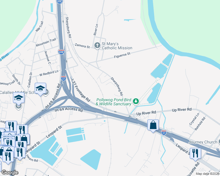 map of restaurants, bars, coffee shops, grocery stores, and more near 4609 Sharpsburg Road in Corpus Christi