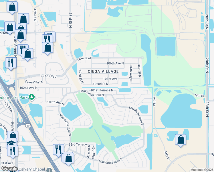 map of restaurants, bars, coffee shops, grocery stores, and more near 3914 102nd Place North in Clearwater