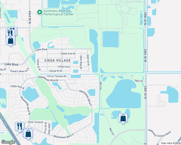 map of restaurants, bars, coffee shops, grocery stores, and more near 10231 36th Street North in Clearwater