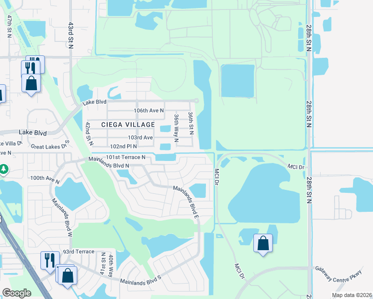 map of restaurants, bars, coffee shops, grocery stores, and more near 10231 36th Street North in Clearwater