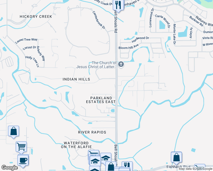 map of restaurants, bars, coffee shops, grocery stores, and more near 4929 Bell Shoals Road in Valrico