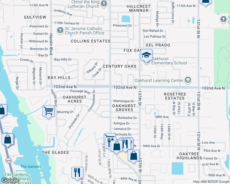 map of restaurants, bars, coffee shops, grocery stores, and more near 10126 Bahama Court in Seminole