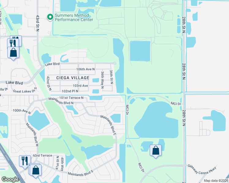 map of restaurants, bars, coffee shops, grocery stores, and more near 10251 36th Street North in Clearwater