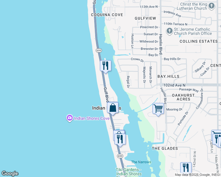 map of restaurants, bars, coffee shops, grocery stores, and more near 19937 Gulf Boulevard in Indian Shores