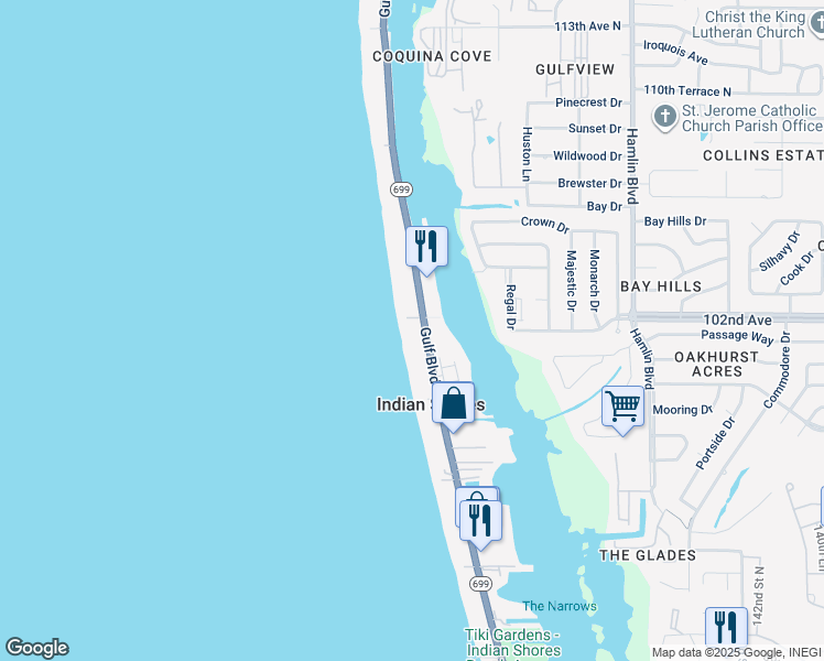 map of restaurants, bars, coffee shops, grocery stores, and more near 19936 Gulf Boulevard in Indian Shores